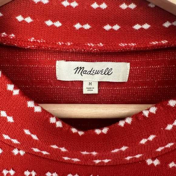 Madewell Puff-Sleeve Mockneck Red Sweater in Bow-Tie Jacquard - Picture 8 of 8